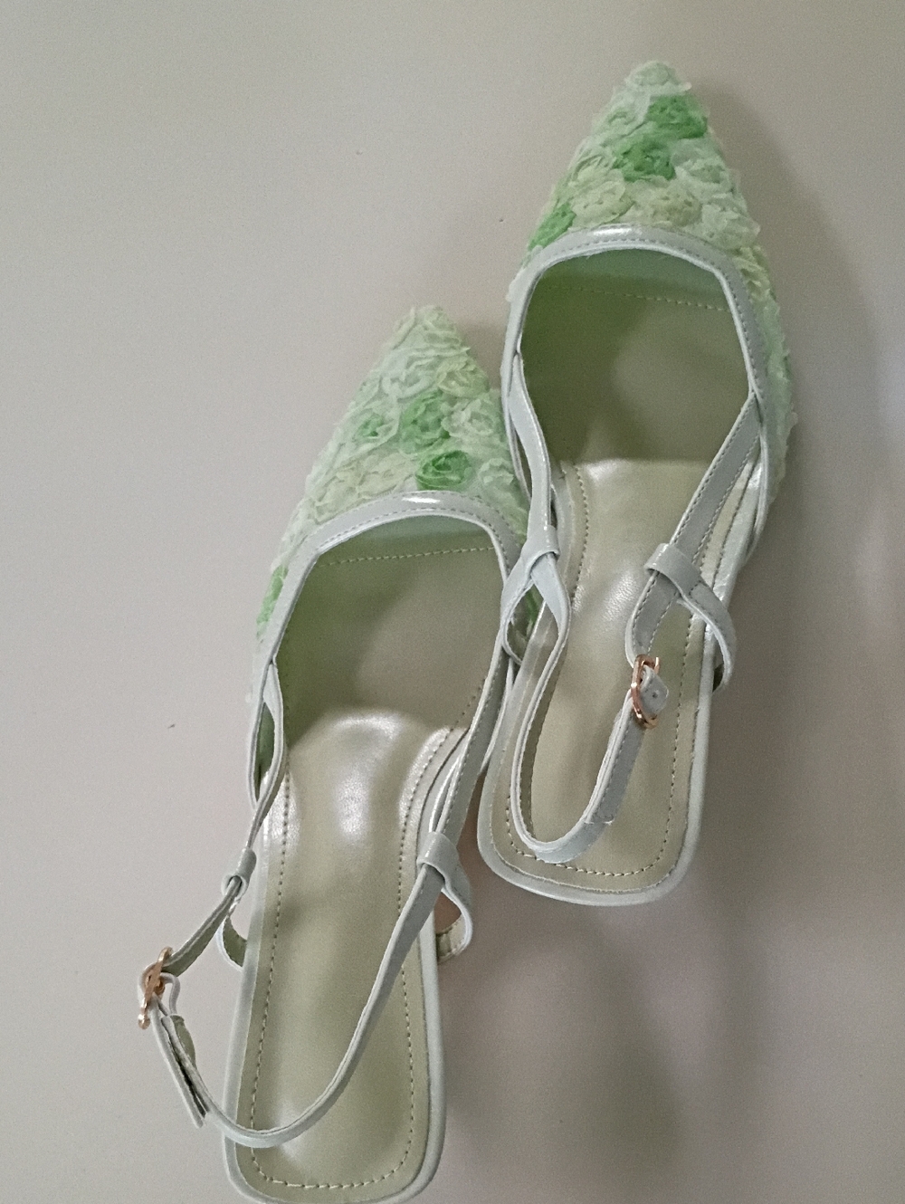 Light Green Floral Pointed Slingback Flats